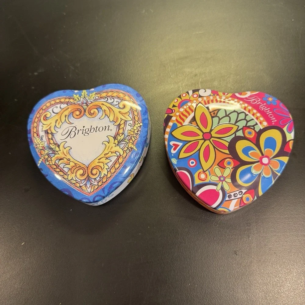 Brighton Metal Tins Heart Shaped Keepsakes Lot of 2 Empty